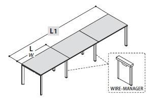 Рабочая станция на 3 стола, центральная нога открытая