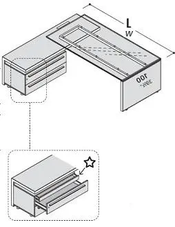 Стол с приставной тумбой, стеклянная столешница, левый 118985. Фото 1