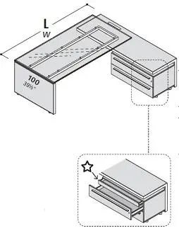 Стол с приставной тумбой, стеклянная столешница, правый 118983. Фото 1